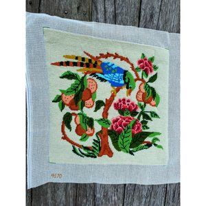 Vintage completed Needlepoint Picture Unframed Bird Flowers